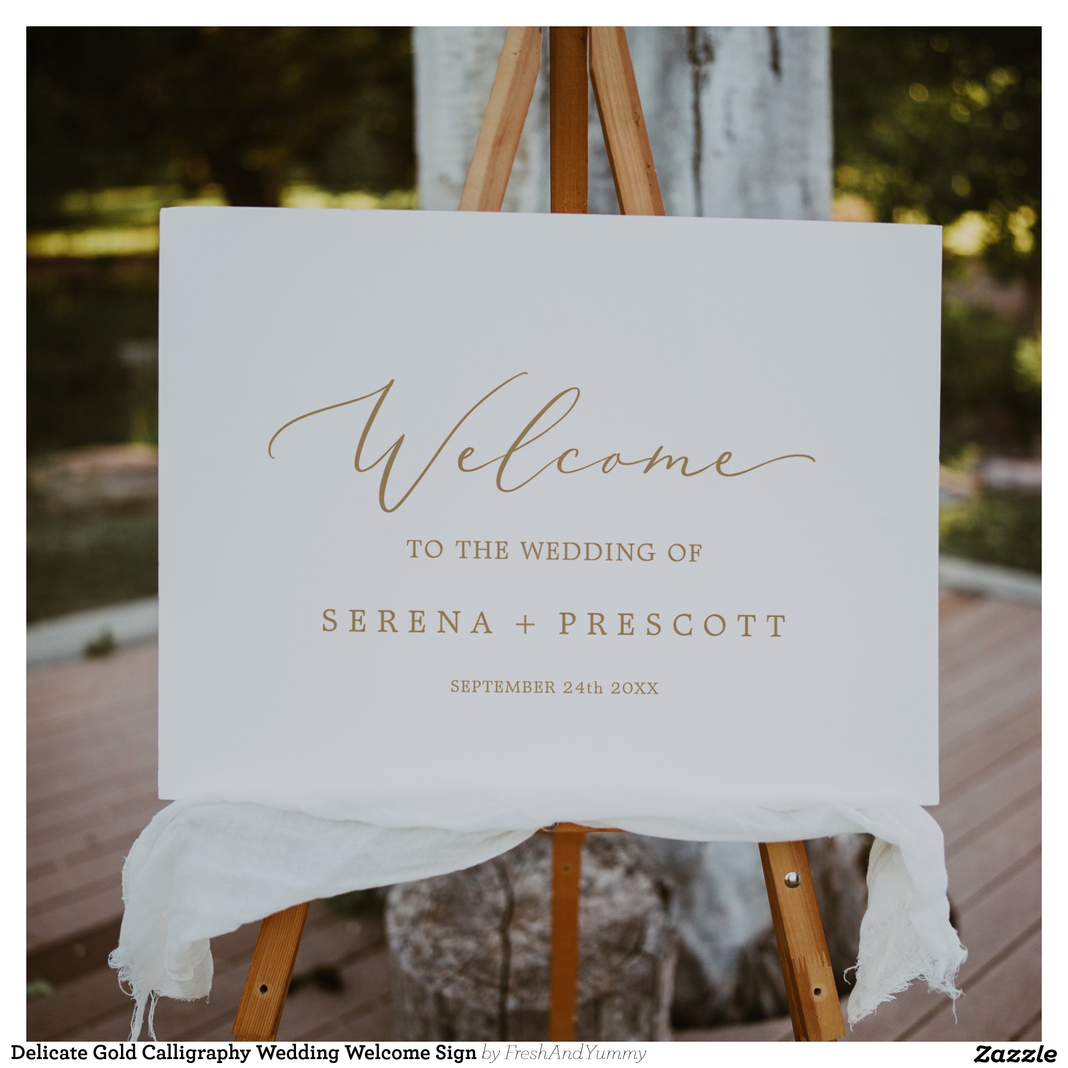 Delicate Gold Calligraphy Wedding Welcome Sign