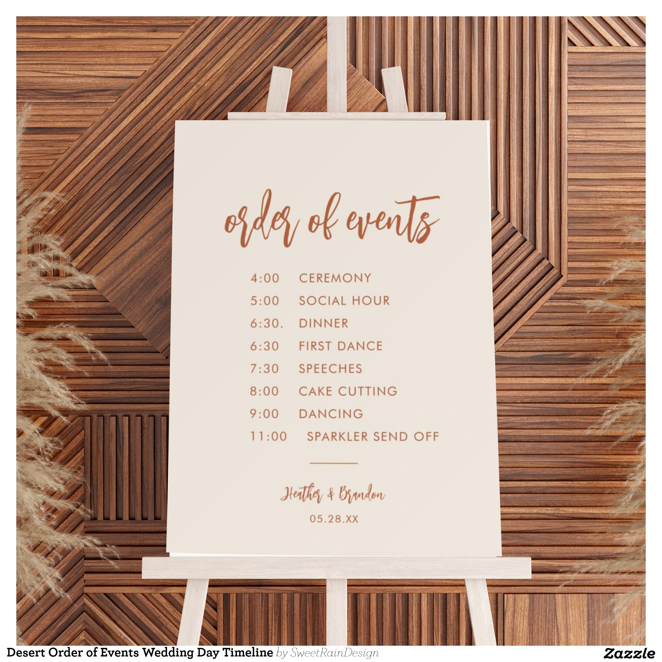 Desert Order of Events Wedding Day Timeline Foam Board