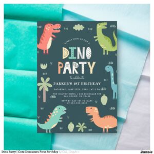 Dino Party Cute Dinosaurs First Birthday Invitation