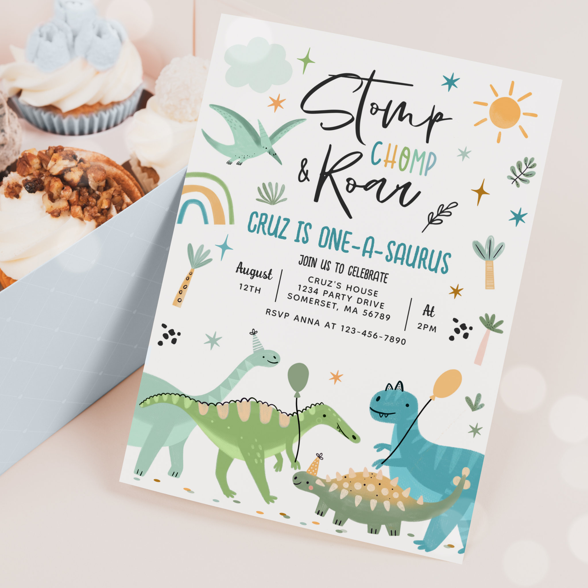 Dinosaur One-A-Saurs 1st Birthday Party Invitation