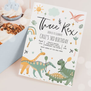 Dinosaur Three Rex 3rd Birthday Party Invitation