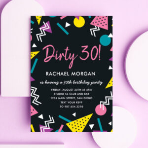 Dirty 30 Black and Retro Birthday Invitation