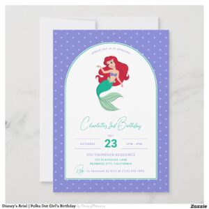 Disney's Ariel   Polka Dot Girl's Birthday Invitation