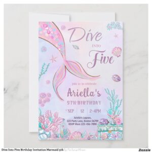 Dive Into Five Birthday Invitation Mermaid 5th