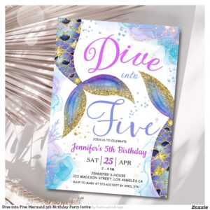 Dive into Five Mermaid 5th Birthday Party Invite