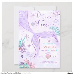 Dive Into Five Mermaid birthday Invitation