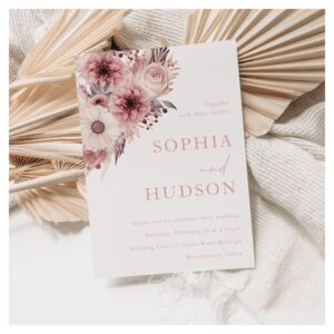 Divine Boho Blush & Rose Wedding Invitation