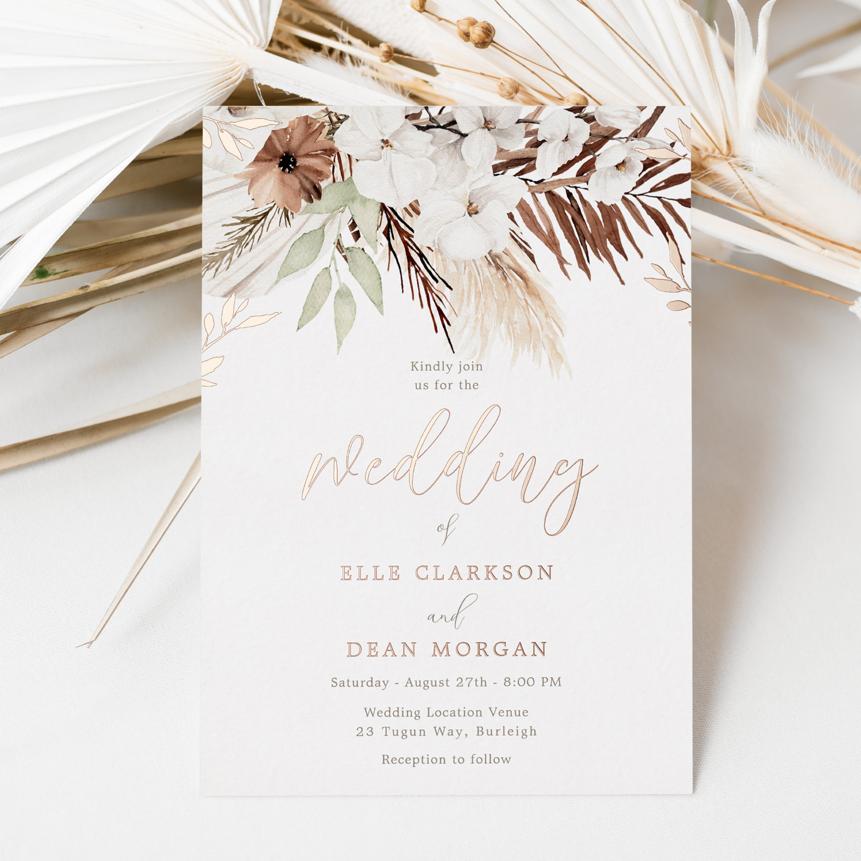 Divine Boho Floral Rose Gold Foil Wedding Foil Invitation