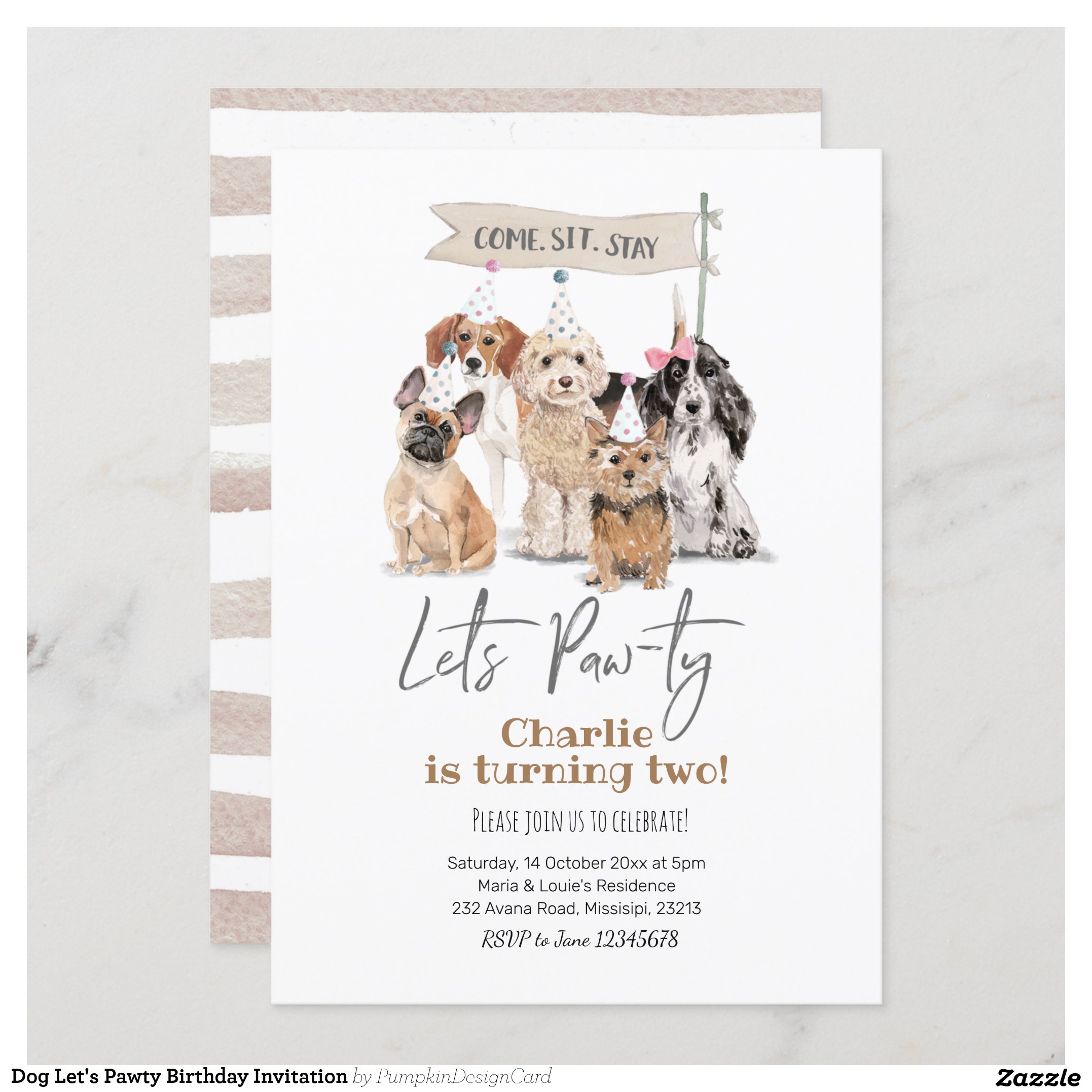 Dog Let's Pawty Birthday Invitation