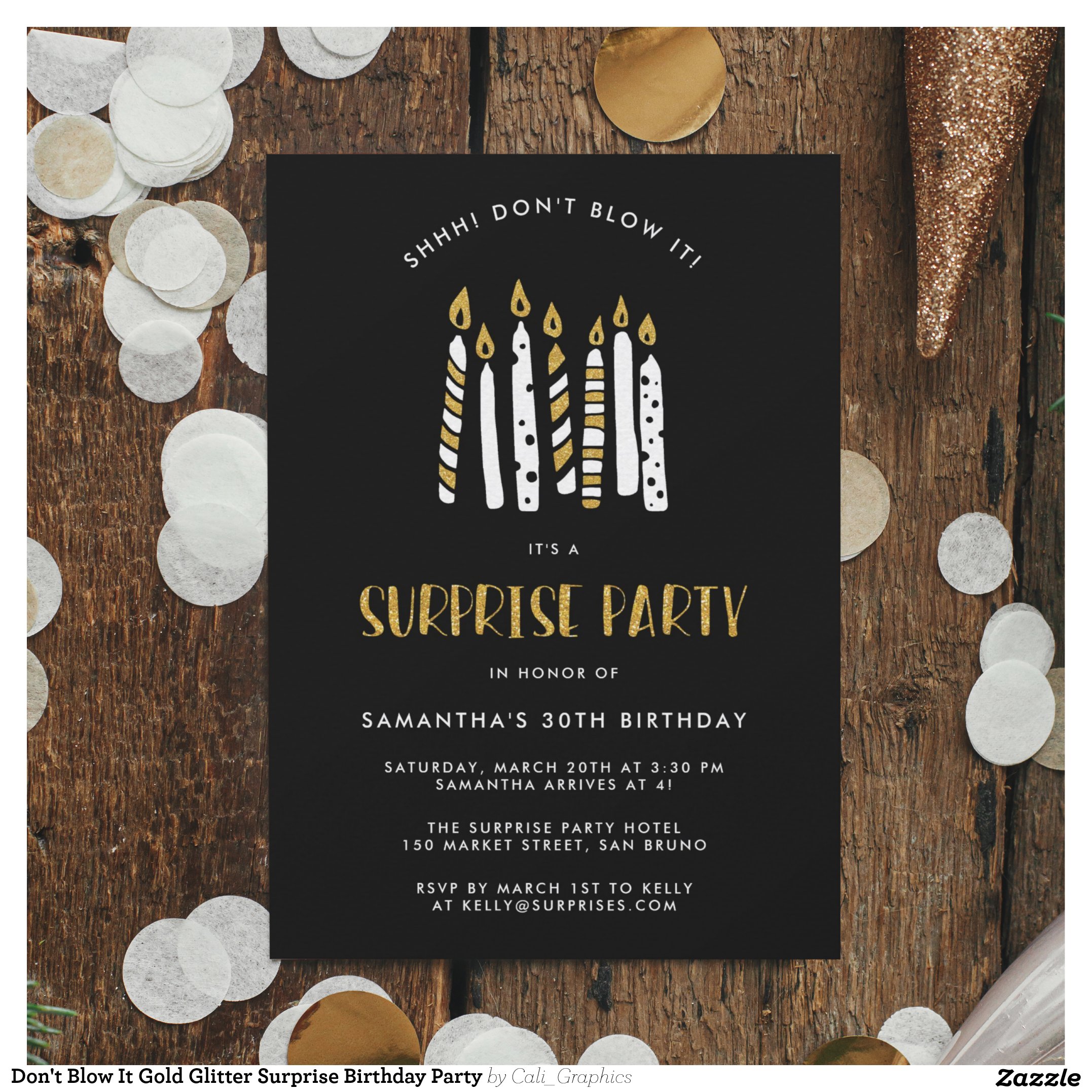 Don't Blow It Gold Glitter Surprise Birthday Party Invitation
