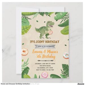 Donut and dinosaur birthday invitation