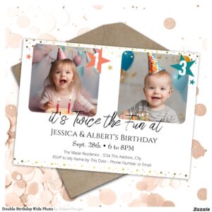 Double Birthday Kids Photo Invitation