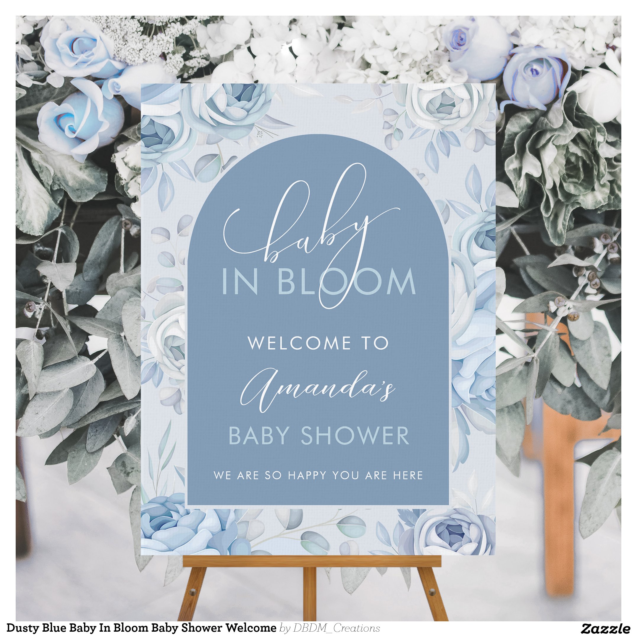 Dusty Blue Baby In Bloom Baby Shower Welcome Foam Board