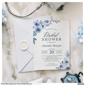 Dusty Blue Bohemian Floral Bridal Shower Invitation