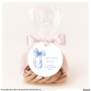 Dusty Blue Bow She's Tying the Knot Bridal Shower Favor Tags