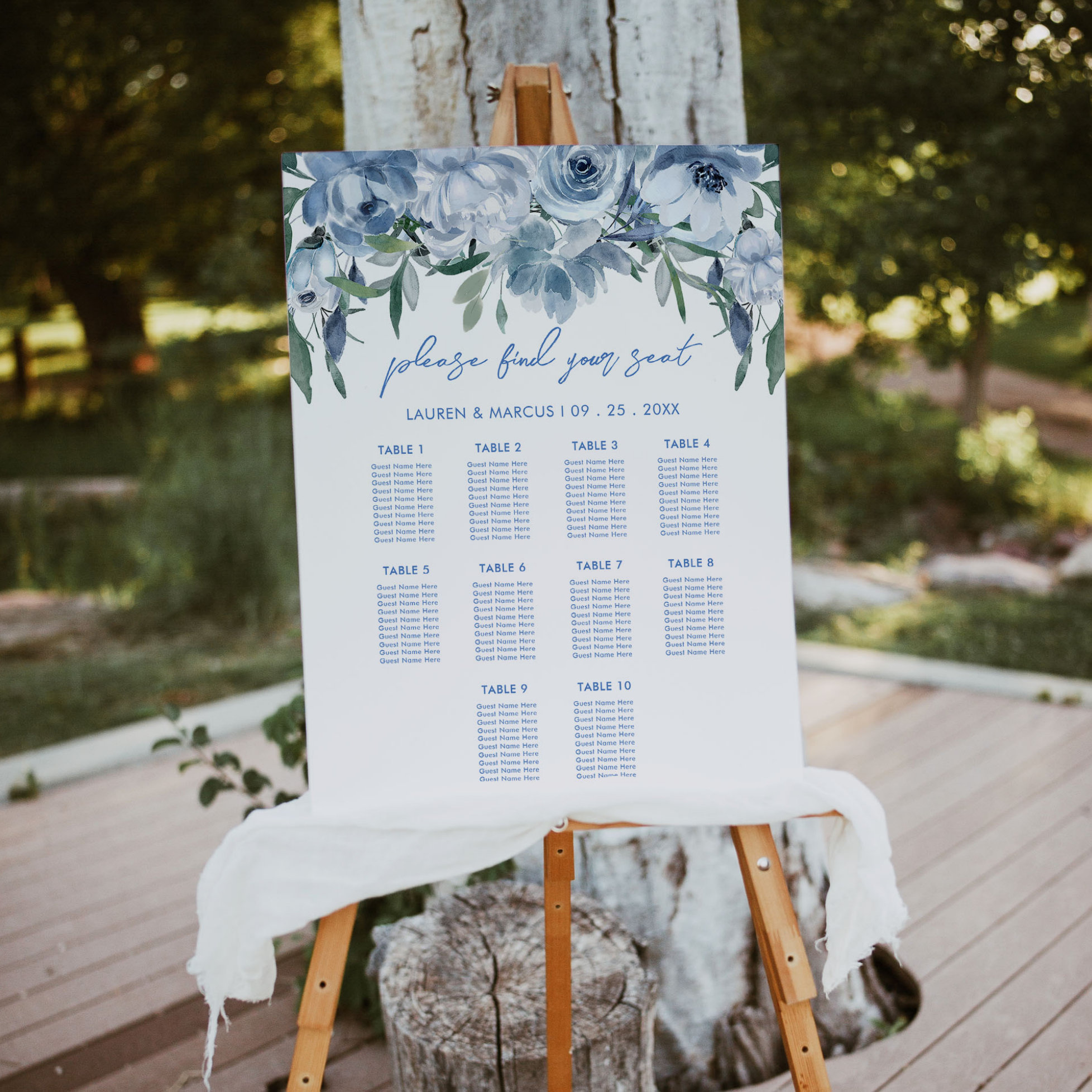 Dusty Blue Floral Bridal Shower Seating Chart Foam Board