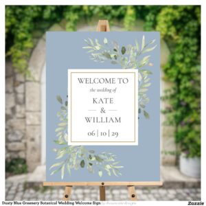 Dusty Blue Greenery Botanical Wedding Welcome Sign