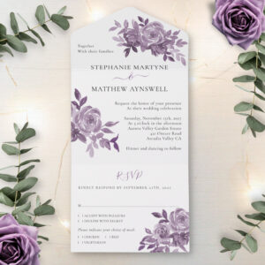 Dusty Mauve Floral Roses Foliage Wedding All In One Invitation