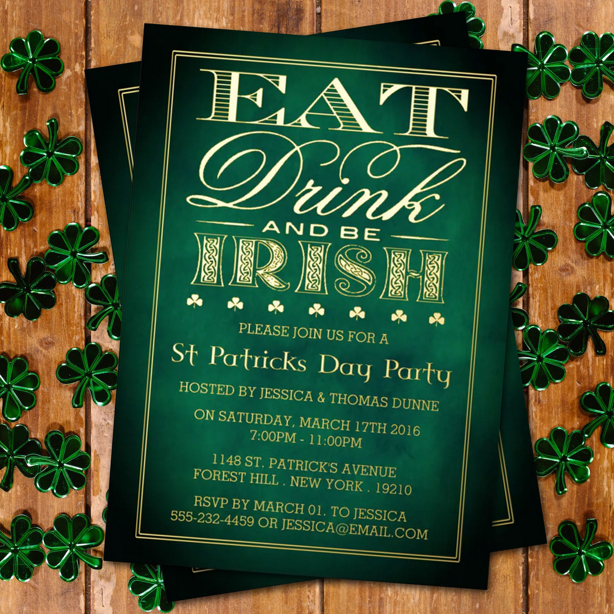 Eat, Drink & Be Irish St. Patrick's Day Party Real Foil Invitation