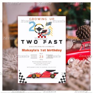 Editable Race Car 2nd TWO Fast Vintage Birthday Invitation
