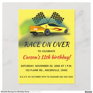 Editable Racing Car Birthday Party Invitation Postcard