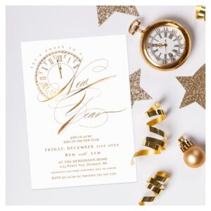 Elegant and Modern Gold New Year's Eve Party Invitation