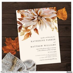 Elegant Autumn Watercolor Floral Wedding Invitation