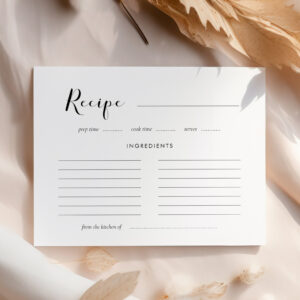 Elegant black and white Bridal shower recipe card