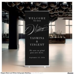 Elegant Black and White Calligraphy Wedding Retractable Banner