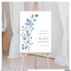 Elegant Blue Floral Bridal Shower Welcome Foam Board