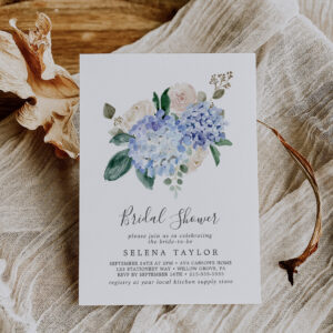 Elegant Blue Hydrangea   White Bridal Shower Invitation
