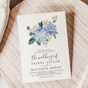 Elegant Blue Hydrangea   White The Wedding Of Invitation