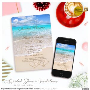 Elegant Blue Ocean Tropical Beach Bridal Shower Invitation