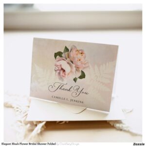 Elegant Blush Flower Bridal Shower Folded Thank You Card