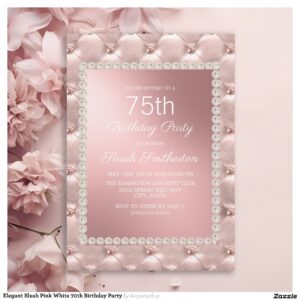 Elegant Blush Pink White 70th Birthday Party Invitation