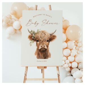 Elegant Boho Highland Cow Baby Shower Welcome Poster