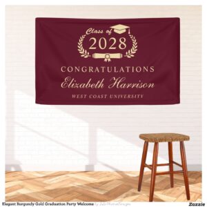 Elegant Burgundy Gold Graduation Party Welcome Banner