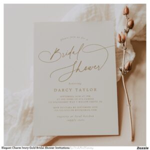 Elegant Charm Ivory Gold Bridal Shower Invitations