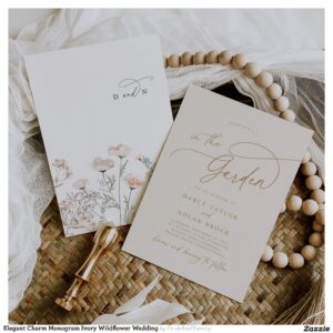 Elegant Charm Monogram Ivory Wildflower Wedding Invitation