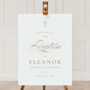 Elegant Cross Calligraphy Baptism Welcome Sign