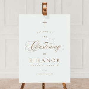 Elegant Cross Calligraphy Christening Welcome Sign