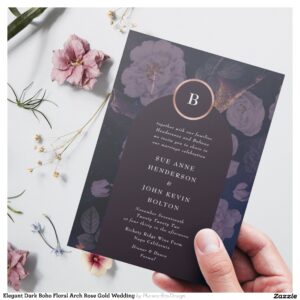 Elegant Dark Boho Floral Arch Rose Gold Wedding Invitation