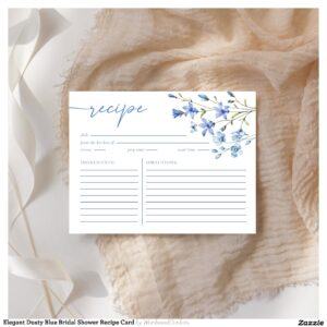 Elegant Dusty Blue Bridal Shower Recipe Card