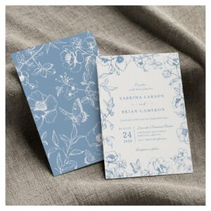 Elegant Dusty Blue Floral Garden Wedding Invitation