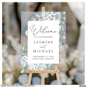 Elegant Dusty Blue Floral Wedding Welcome Acrylic Sign