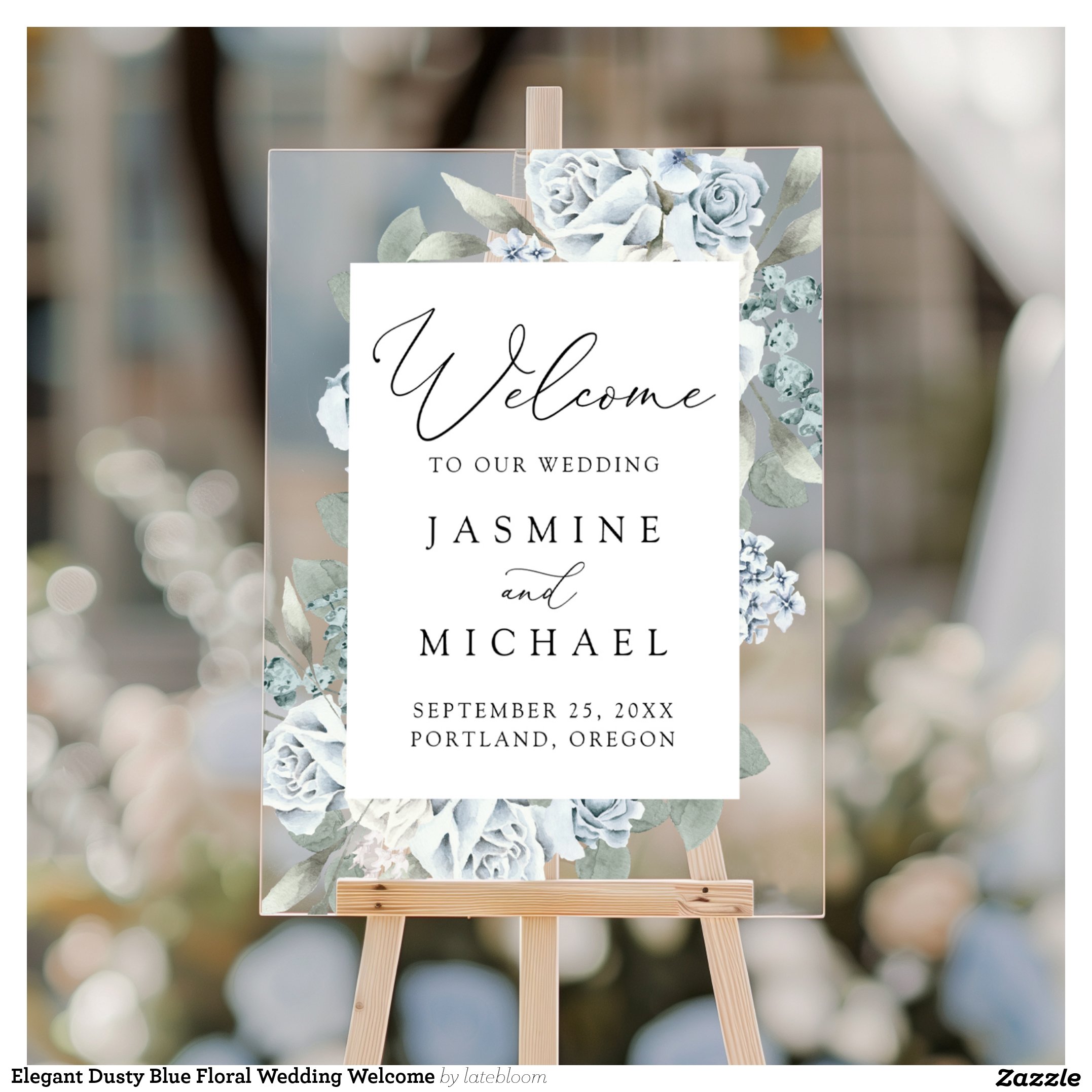Elegant Dusty Blue Floral Wedding Welcome Acrylic Sign