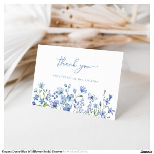 Elegant Dusty Blue Wildflower Bridal Shower Thank You Card