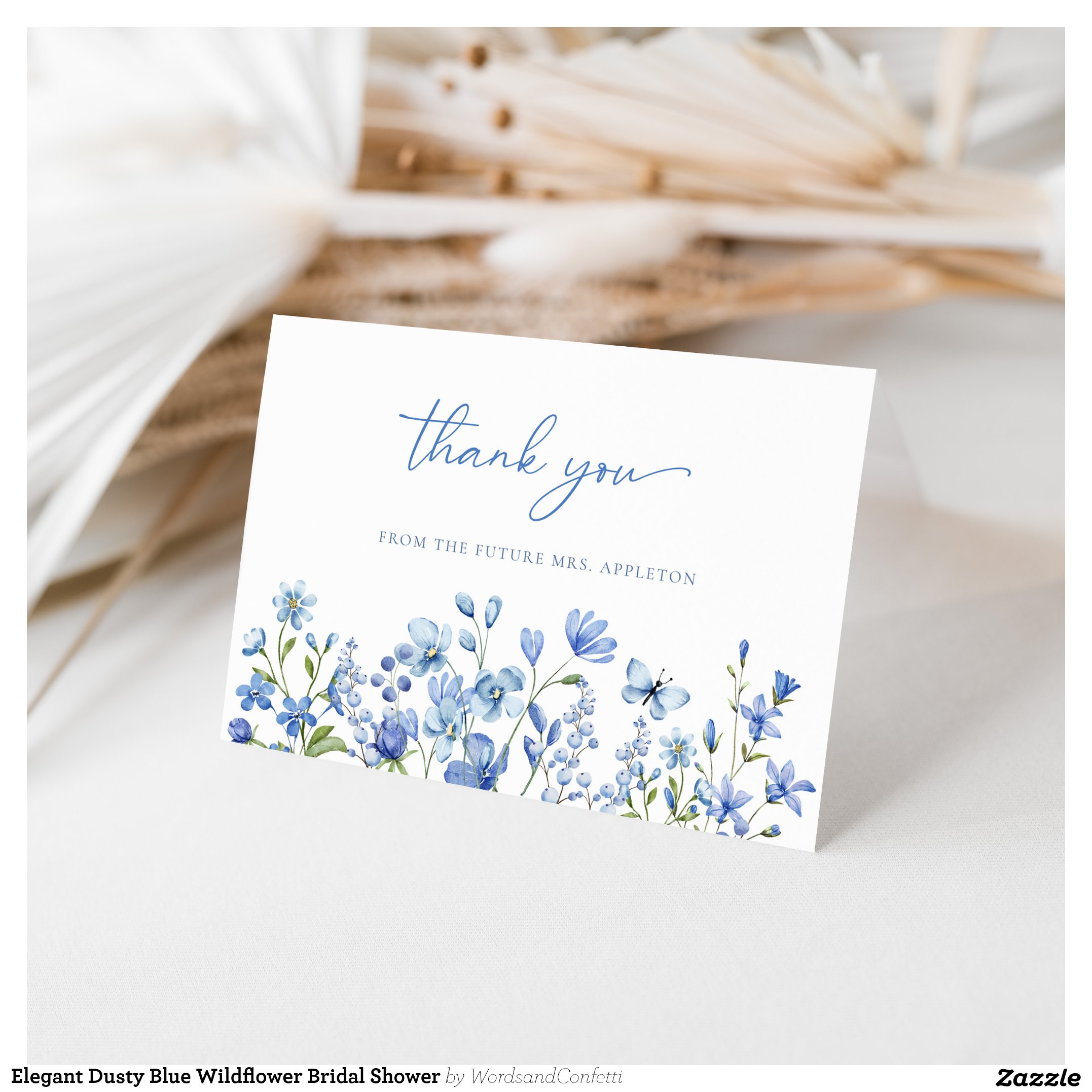 Elegant Dusty Blue Wildflower Bridal Shower Thank You Card