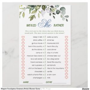 Elegant Eucalyptus Greenery Bridal Shower Game