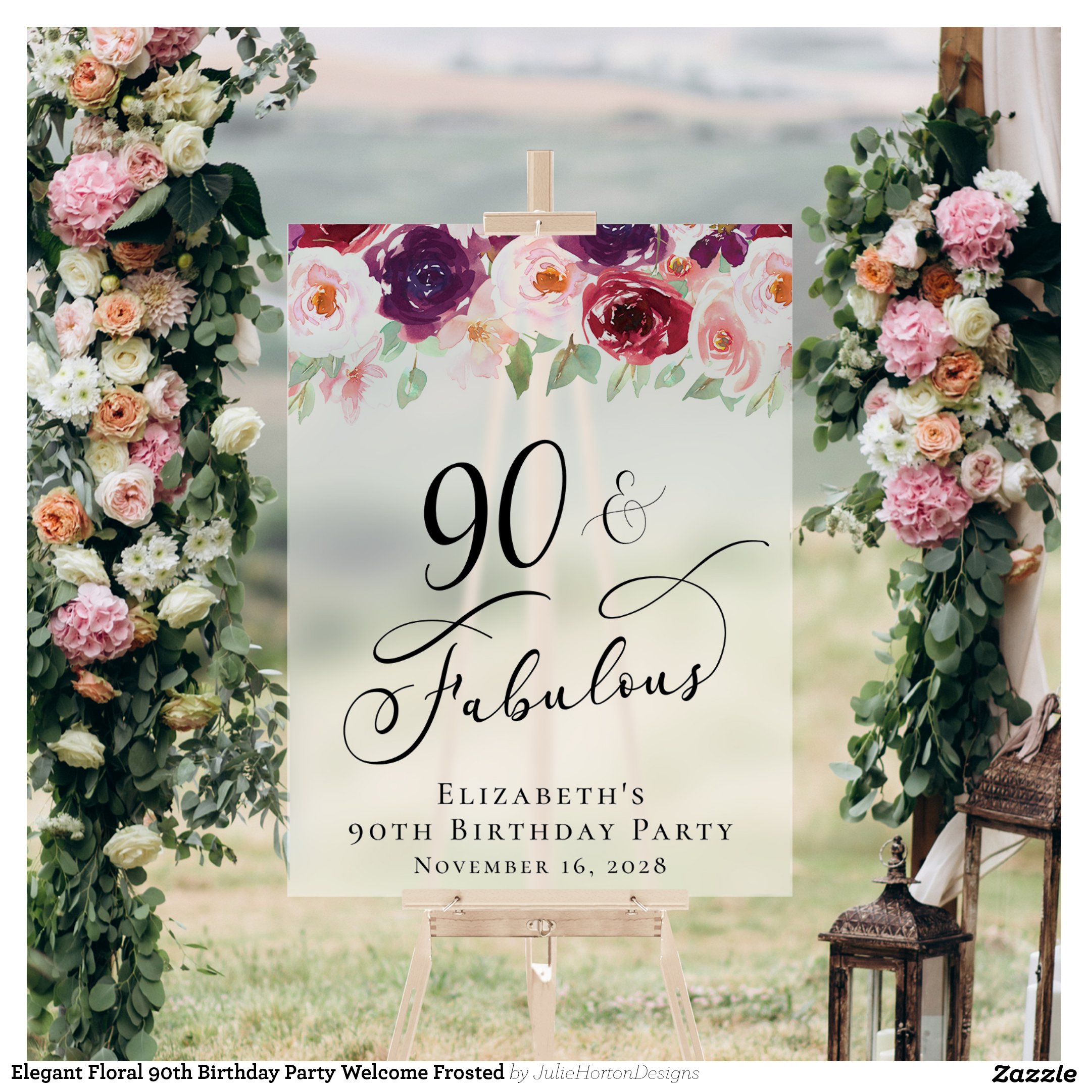 Elegant Floral 90th Birthday Party Welcome Frosted Acrylic Sign